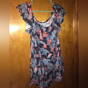 J Jill Love Linen Navy Floral Off Shoulders Plus Size Top Size 4X